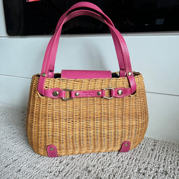 kate spade Handbags - Kate Spade Brown Wicker with Pink Leather Trim Gold Detail Shoulder Bag